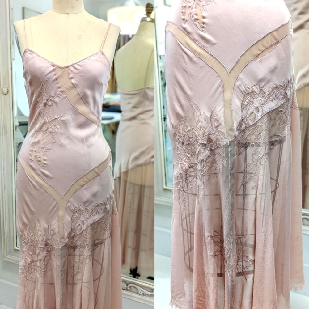 Silk Embroidered Midi Dress in Blush Pink - Women Dresses Midi